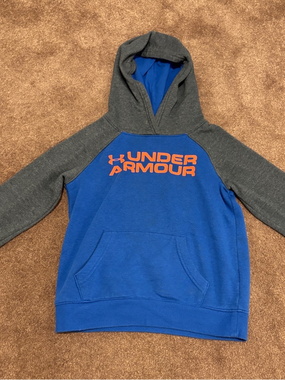 Under Armour Royal Blue & Dark Gray Hoodie with Orange Logo